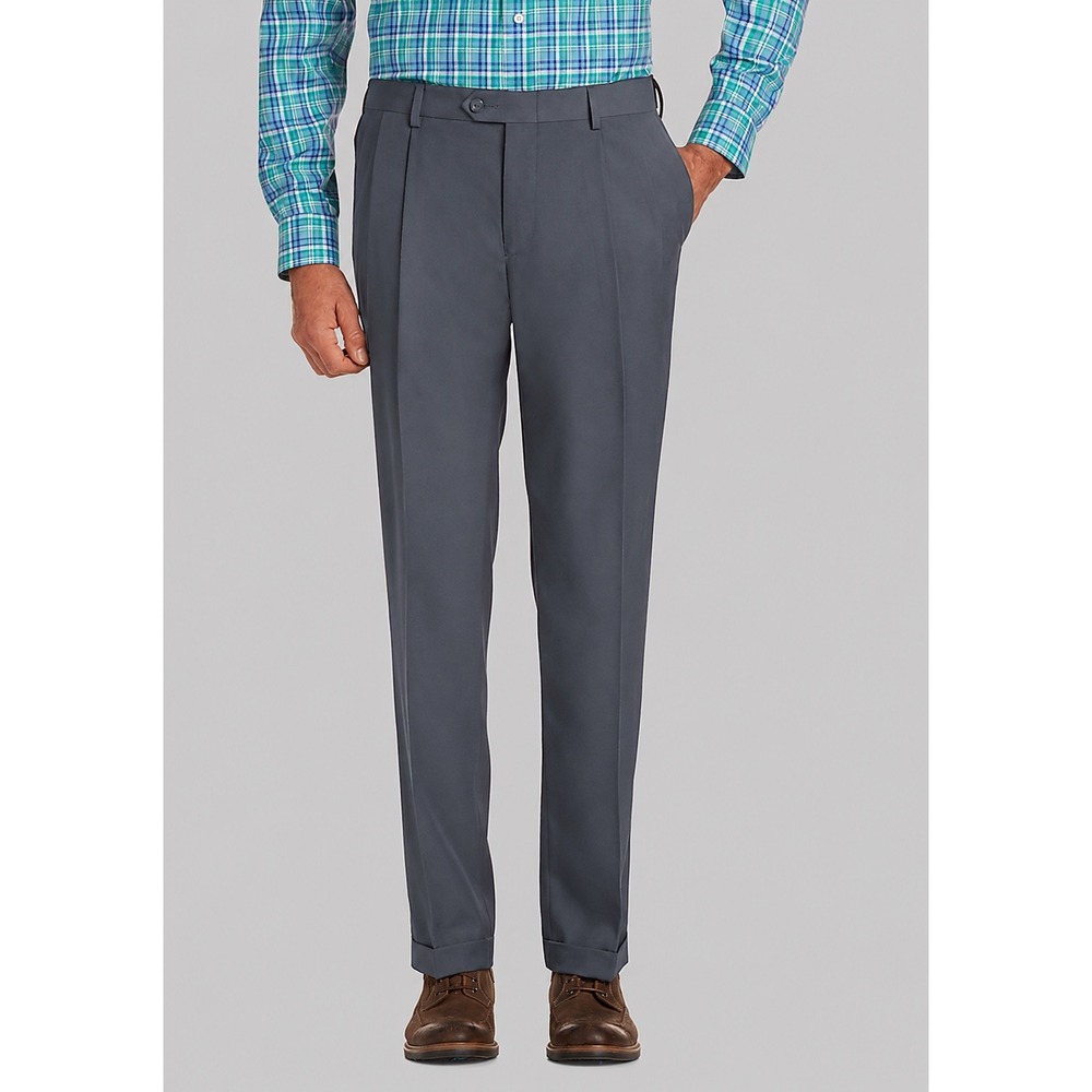 Jos. A. Bank Traveler Gray Dress Pants 38x30 Cuffed Pleated Classic Fit